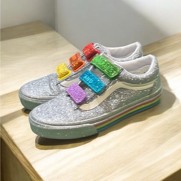 Vans Collaboration Smiles and Sprinkles Glitter Rainbow Shoes. - Picture 2 of 5